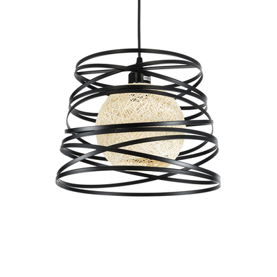 GLOBOSTAR® CARTER 00961 Μοντέρνο Κρεμαστό Φωτιστικό Οροφής με Ντουί 1 x E27 AC 220-240V IP20 - Μαύρο & Μπεζ - Μ32 x Π32 x Υ25cm