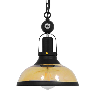 GLOBOSTAR® BILLIARD 00971 Vintage Κρεμαστό Φωτιστικό Οροφής με Ντουί 1 x E27 AC 220-240V IP20 - Mαύρο & Μελί - Μ25 x Π25 x Υ29cm