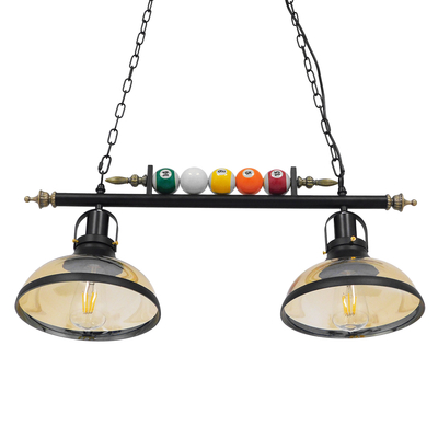 GLOBOSTAR® BILLIARD 00972 Vintage Κρεμαστό Φωτιστικό Οροφής με Ντουί 2 x E27 AC 220-240V IP20 - Mαύρο & Μελί - Μ71 x Π25 x Υ30cm
