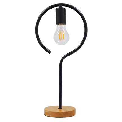 GloboStar® HONOR ROUND 01434 Μοντέρνο Επιτραπέζιο Φωτιστικό Πορτατίφ Μονόφωτο 1 x E27 IP20 Μαύρο Μέταλλο με Μπεζ Ξύλο - M20 x Π20 x Υ42cm