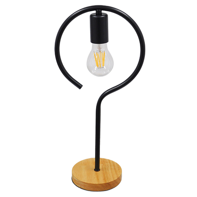 GloboStar® HONOR ROUND 01434 Μοντέρνο Επιτραπέζιο Φωτιστικό Πορτατίφ Μονόφωτο 1 x E27 IP20 Μαύρο Μέταλλο με Μπεζ Ξύλο - M20 x Π20 x Υ42cm