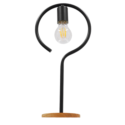 GloboStar® HONOR ROUND 01434 Μοντέρνο Επιτραπέζιο Φωτιστικό Πορτατίφ Μονόφωτο 1 x E27 IP20 Μαύρο Μέταλλο με Μπεζ Ξύλο - M20 x Π20 x Υ42cm