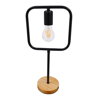 GloboStar® HONOR SQUARE 01435 Μοντέρνο Επιτραπέζιο Φωτιστικό Πορτατίφ Μονόφωτο 1 x E27 IP20 Μαύρο Μέταλλο με Μπεζ Ξύλο - Μ20 x Π20 x Υ42cm