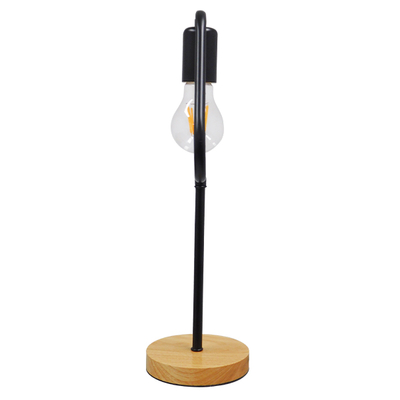GloboStar® HONOR TRIANGLE 01436 Μοντέρνο Επιτραπέζιο Φωτιστικό Πορτατίφ Μονόφωτο 1 x E27 IP20 Μαύρο Μέταλλο με Μπεζ Ξύλο - Μ20 x Π20 x Υ40cm