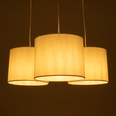 GLOBOSTAR® RAMSON 01526 Μοντέρνο Κρεμαστό Φωτιστικό Οροφής με Ντουί 3 x E27 AC 220-240V IP20 - Λευκό & Μπεζ - Μ65 x Π65 x Υ20cm