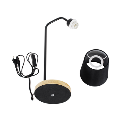 GloboStar® BARNABY 01573 Μοντέρνο Επιτραπέζιο Φωτιστικό Πορτατίφ Μονόφωτο 1 x E27 IP20 Μαύρο Μέταλλο, Μπεζ Ξύλο με Μαύρο Ύφασμα - Μ15 x Π33 x Υ48cm