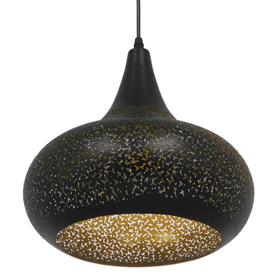 GLOBOSTAR® JANIS 01590 Μοντέρνο Κρεμαστό Φωτιστικό Οροφής με Ντουί 1 x E27 AC 220-240V IP20 - Μαύρο & Χρυσό - Μ30 x Π30 x Υ30cm