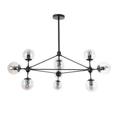 GLOBOSTAR® SENTINEL 01636 Μοντέρνο Φωτιστικό Οροφής με Ντουί 10 x E27 AC 220-240V IP20 - Μαύρο & Διάφανο - Μ105 x Π80 x Υ90cm