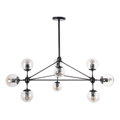 GLOBOSTAR® SENTINEL 01636 Μοντέρνο Φωτιστικό Οροφής με Ντουί 10 x E27 AC 220-240V IP20 - Μαύρο & Διάφανο - Μ105 x Π80 x Υ90cm