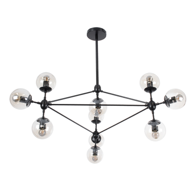 GLOBOSTAR® SENTINEL 01636 Μοντέρνο Φωτιστικό Οροφής με Ντουί 10 x E27 AC 220-240V IP20 - Μαύρο & Διάφανο - Μ105 x Π80 x Υ90cm