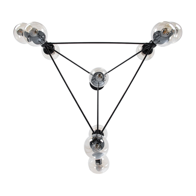 GLOBOSTAR® SENTINEL 01636 Μοντέρνο Φωτιστικό Οροφής με Ντουί 10 x E27 AC 220-240V IP20 - Μαύρο & Διάφανο - Μ105 x Π80 x Υ90cm