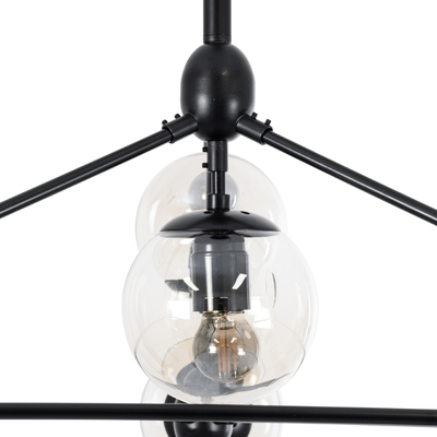 GLOBOSTAR® SENTINEL 01636 Μοντέρνο Φωτιστικό Οροφής με Ντουί 10 x E27 AC 220-240V IP20 - Μαύρο & Διάφανο - Μ105 x Π80 x Υ90cm