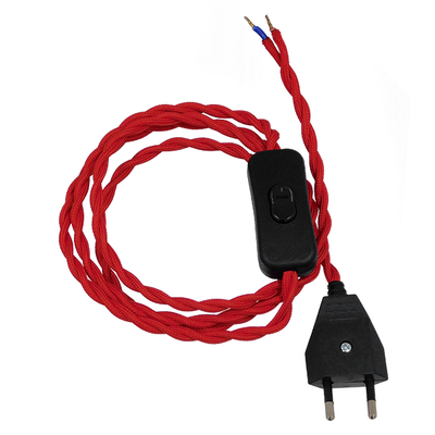 GLOBOSTAR® WHIP 91034 Μοντέρνο DIY Πλεκτό Καλώδιο με Διακόπτη On/Off AC 220-240V IP20 - Κόκκινο & Μαύρο - Μ150 x Π2.7 x Υ1.9cm