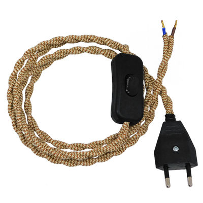 GLOBOSTAR® WHIP 91037 Μοντέρνο DIY Πλεκτό Καλώδιο με Διακόπτη On/Off AC 220-240V IP20 - Ανοιχτό Καφέ & Μαύρο - Μ150 x Π2.7 x Υ1.9cm
