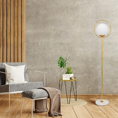 GloboStar® VERSAILLES 01543 Μοντέρνο Επιδαπέδιο Φωτιστικό Μονόφωτο 1 x E27 IP20 Χρυσό Μέταλλο, Λευκό Γυαλί με Γκρι Μάρμαρο - Μ35 x Π35 x Υ170cm