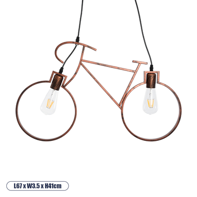 GLOBOSTAR® BIKE 00868 Vintage Κρεμαστό Φωτιστικό Οροφής με Ντουί 2 x E27 AC 220-240V IP20 - Χάλκινο - Μ67 x Π3.5 x Υ41cm