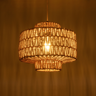 GLOBOSTAR® JENSON 00909 Boho Κρεμαστό Φωτιστικό Οροφής με Ντουί 1 x E27 AC 220-240V IP20 - Μπεζ - Μ33 x Π33 x Υ28cm