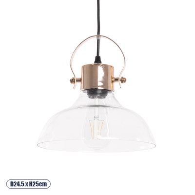 GLOBOSTAR® JAVER 00933 Vintage Κρεμαστό Φωτιστικό Οροφής με Ντουί 1 x E27 AC 220-240V IP20 - Διάφανο & Ροζ Χρυσό - Μ24.5 x Π24.5 x Υ25cm