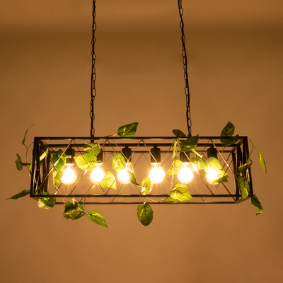 GLOBOSTAR® CLARITY 00964 Vintage Κρεμαστό Φωτιστικό Οροφής με Ντουί 6 x E27 AC 220-240V IP20 - Μαύρο & Πράσινο - Μ78 x Π25 x Υ22cm