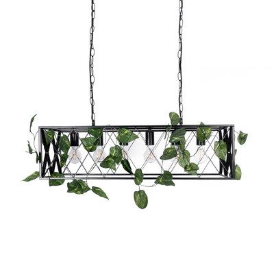 GLOBOSTAR® CLARITY 00964 Vintage Κρεμαστό Φωτιστικό Οροφής με Ντουί 6 x E27 AC 220-240V IP20 - Μαύρο & Πράσινο - Μ78 x Π25 x Υ22cm