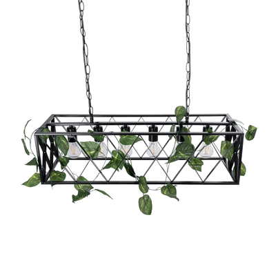 GLOBOSTAR® CLARITY 00964 Vintage Κρεμαστό Φωτιστικό Οροφής με Ντουί 6 x E27 AC 220-240V IP20 - Μαύρο & Πράσινο - Μ78 x Π25 x Υ22cm