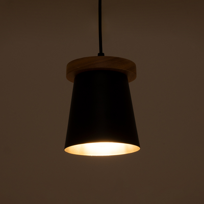 GLOBOSTAR® LANA 01424 Μοντέρνο Κρεμαστό Φωτιστικό Οροφής με Ντουί 1 x E27 AC 220-240V IP20 - Μαύρο & Καφέ - Μ13 x Π13 x Y17cm