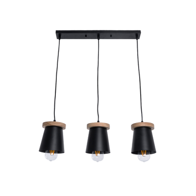 GLOBOSTAR® LANA 01425 Μοντέρνο Κρεμαστό Φωτιστικό Οροφής με Ντουί 3 x E27 AC 220-240V IP20 - Μαύρο & Καφέ - Μ60 x Π13 x Υ18cm