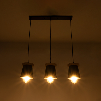 GLOBOSTAR® LANA 01425 Μοντέρνο Κρεμαστό Φωτιστικό Οροφής με Ντουί 3 x E27 AC 220-240V IP20 - Μαύρο & Καφέ - Μ60 x Π13 x Υ18cm