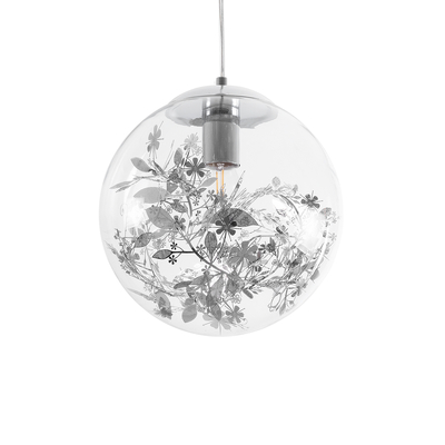 GLOBOSTAR® HARPER 01510 Μοντέρνο Κρεμαστό Φωτιστικό Οροφής με Ντουί 1 x E27 AC 220-240V IP20 - Διάφανο & Ασημί - Μ25 x Π25 x Υ30cm