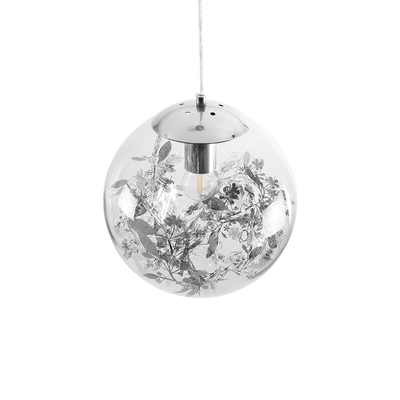 GLOBOSTAR® HARPER 01510 Μοντέρνο Κρεμαστό Φωτιστικό Οροφής με Ντουί 1 x E27 AC 220-240V IP20 - Διάφανο & Ασημί - Μ25 x Π25 x Υ30cm