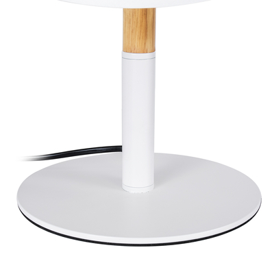 GloboStar® BRONX 01520 Μοντέρνο Επιτραπέζιο Φωτιστικό Πορτατίφ Μονόφωτο 1 x E27 IP20 Λευκό Μέταλλο, Μπεζ Ξύλο με Λευκό Ύφασμα - Μ25 x Π25 x Υ40cm