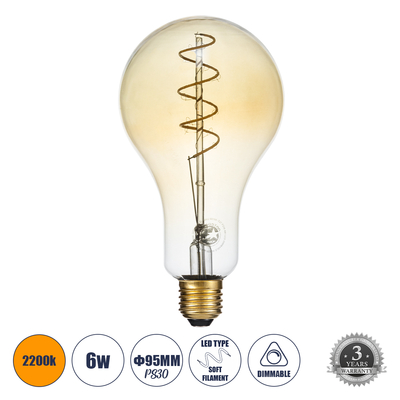 GLOBOSTAR® CHERRY 99164 Λάμπα E27 PS30 LED 4W 280lm 360° AC 220-240V IP20 Ultra Θερμό Λευκό 2200K Dimmable - Soft S Spiral Filament Chip - Μελί - Μ9.5 x Π9.5 x Υ17.5cm - 3 Χρόνια Εγγύηση
