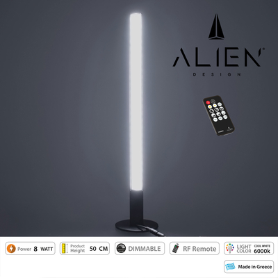GloboStar® ALIEN-DIVA-BLACK-50-1 ALIEN Design DIVA Μοντέρνο Minimal Nordic Μεταλλικό Φωτιστικό Επιτραπέζιο - Πορτατίφ - Λαμπατέρ Μαύρο LED 8W 1120lm με Ασύρματο Χειριστήριο RF & Dimmer IP20 Ψυχρό Λευκό 6000K Μ3 x Π1.6 x Υ50cm