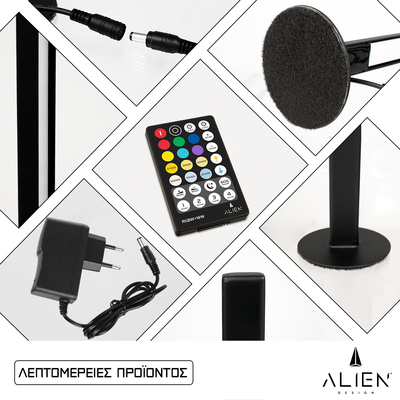 GloboStar® ALIEN-DIVA-BLACK-50-9 ALIEN Design DIVA Μοντέρνο Minimal Nordic Μεταλλικό Φωτιστικό Επιτραπέζιο - Πορτατίφ - Λαμπατέρ Μαύρο LED 10W 1500lm με Ασύρματο Χειριστήριο RF & Dimmer IP20 Πολύχρωμο + CCT - RGBW + WW Μ3 x Π1.6 x Υ50cm