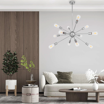 GLOBOSTAR® MILANO 01487 Μοντέρνο Φωτιστικό Οροφής με Ντουί 12 x E27 AC 220-240V IP20 - Ασημί - Μ80 x Π80 x Υ80cm