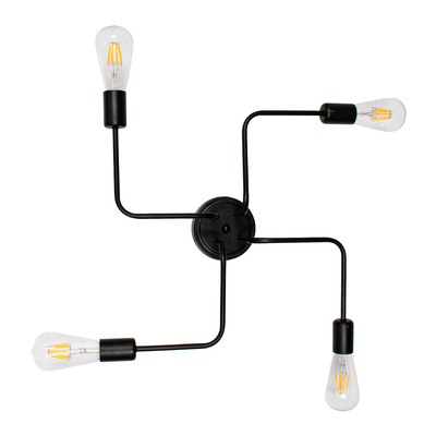 GLOBOSTAR® LIBERTA 00838 Vintage Φωτιστικό Οροφής με Ντουί 4 x E27 AC 220-240V IP20 - Μαύρο - Μ44.5 x Π44.5 x Υ12cm