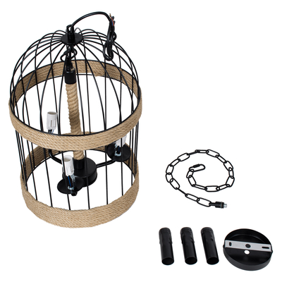 GLOBOSTAR® MERLIN 00865 Vintage Κρεμαστό Φωτιστικό Οροφής με Ντουί 3 x E14 AC 220-240V IP20 - Μαύρο & Μπεζ - Μ28 x Π28 x Υ40cm