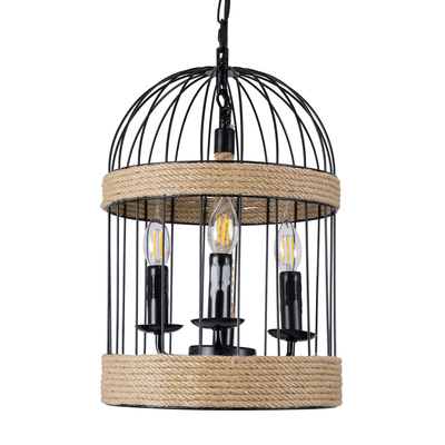 GLOBOSTAR® MERLIN 00865 Vintage Κρεμαστό Φωτιστικό Οροφής με Ντουί 3 x E14 AC 220-240V IP20 - Μαύρο & Μπεζ - Μ28 x Π28 x Υ40cm