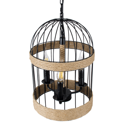 GLOBOSTAR® MERLIN 00865 Vintage Κρεμαστό Φωτιστικό Οροφής με Ντουί 3 x E14 AC 220-240V IP20 - Μαύρο & Μπεζ - Μ28 x Π28 x Υ40cm