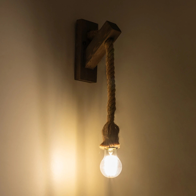 GLOBOSTAR® KENSI 00878 Boho Φωτιστικό Τοίχου - Απλίκα με Ντουί 1 x E27 AC 220-240V IP20 - Καφέ & Μπεζ - Μ7 x Π15 x Υ38cm