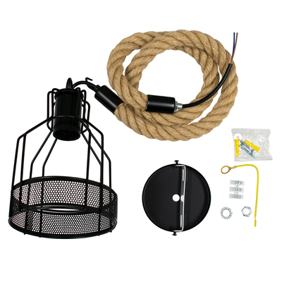 GLOBOSTAR® MASON 00881 Vintage Κρεμαστό Φωτιστικό Οροφής με Ντουί 1 x E27 AC 220-240V IP20 - Μαύρο & Μπεζ - Μ15 x Π15 x Υ24cm