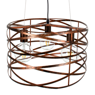 GLOBOSTAR® TOKEN 00856 Μοντέρνο Κρεμαστό Φωτιστικό Οροφής με Ντουί 3 x E27 AC 220-240V IP20 - Χάλκινο Εφέ Σκουριάς - Μ43 x Π43 x Υ29cm