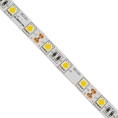 GLOBOSTAR® LUMAR 70022 Ταινία LED 14.4W/m 1296lm/m 120° DC 12V IP20 60 x SMD5050 Chip/m Θερμό Λευκό 3000K Dimmable - Μ500 x Π1 x Υ0.2cm - Ρολό 5 Μέτρων - 5 Χρόνια Εγγύηση