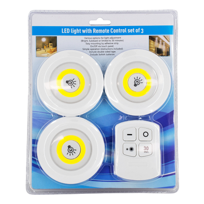 GloboStar® 79044 Φωτιστικά Νυκτός Μπαταρίας LED COB 6W 600lm με Timer & Ασύρματο Χειριστήριο RF - ΣΕΤ 3 Τεμαχίων Ψυχρό Λευκό 6000K