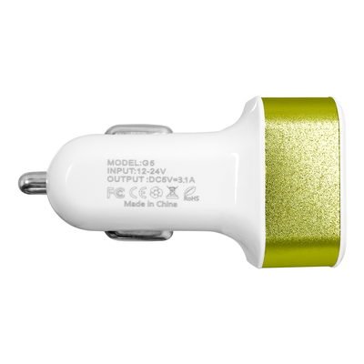 Globostar® 79502 Πράσινος Φορτιστής Αυτοκινήτου DC 12-24V με 3 Εξόδους USB DC 5V Max 3.1A 20W και Καλώδιο USB σε Type-C
