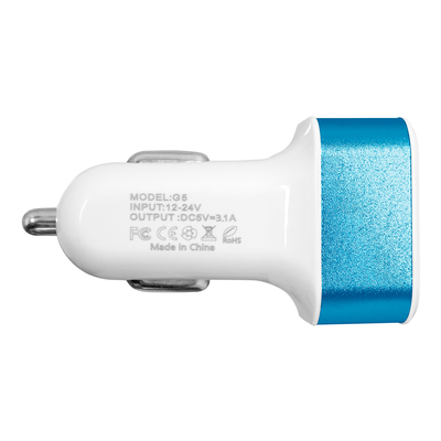 Globostar® 79503 Μπλε Φορτιστής Αυτοκινήτου DC 12-24V με 3 Εξόδους USB DC 5V Max 3.1A 20W και Καλώδιο USB σε Type-C