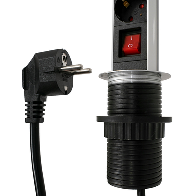 GLOBOSTAR® POWERFOLD 79630 Χωνευτό Πτυσσόμενο Πολύπριζο 5 Θέσεων με 2 x Πρίζες DC 5V USB 3.0 & 3 x EU Schuko Πρίζες Ασφαλείας Childproof AC 220-240V 3000W/13A Max Load με Διακόπτη On/Off IP20 - Μαύρο & Γκρι - Μ8 x Π8 x Υ33cm