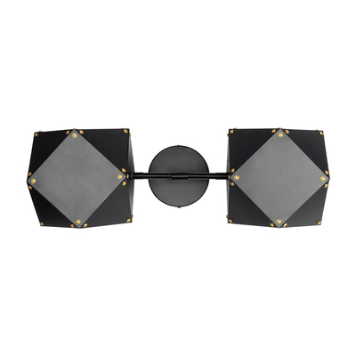 GLOBOSTAR® WELLES 00795 Μοντέρνο Φωτιστικό Τοίχου - Απλίκα με Ντουί 2 x E14 AC 220-240V IP20 - Μαύρο - Μ52 x Π21 x Υ17cm