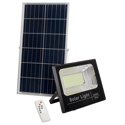 GLOBOSTAR® HERMES 71558 Προβολέας με IR Ασύρματο Χειριστήριο LED 200W 10000lm 120° DC 5V με Φωτοβολταϊκό Panel 5V 20W & Επαναφορτιζόμενη Μπαταρία Li-ion 3.2V 20000mAh Αδιάβροχο IP66 Ψυχρό Λευκό 6000K Dimmable - Sanan SMD Chip - Μαύρο - Μ35 x Π29 x Υ7.5cm - 2 Χρόνια Εγγύηση