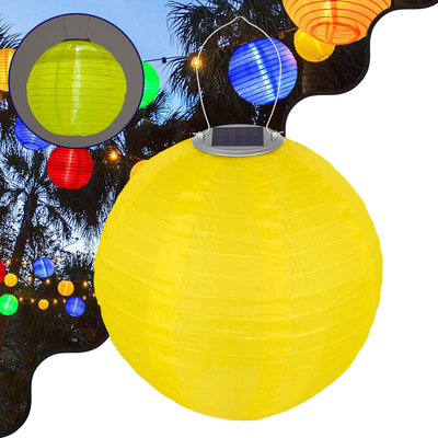 GloboStar® 71599 Αυτόνομο Ηλιακό Φωτιστικό Υφασμάτινη Κίτρινη Μπάλα Φ30cm LED SMD 1W 100lm με Ενσωματωμένη Μπαταρία 1200mAh - Φωτοβολταϊκό Πάνελ με Αισθητήρα Ημέρας-Νύχτας Αδιάβροχο IP65 Ψυχρό Λευκό 6000K